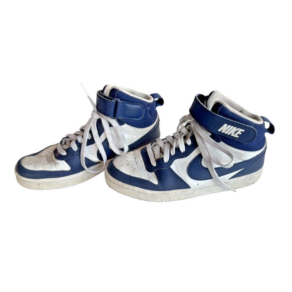 Nike Boys Court Borough Mid 2 CD7782-107 Blue White Basketball Shoes Sneakers 5Y